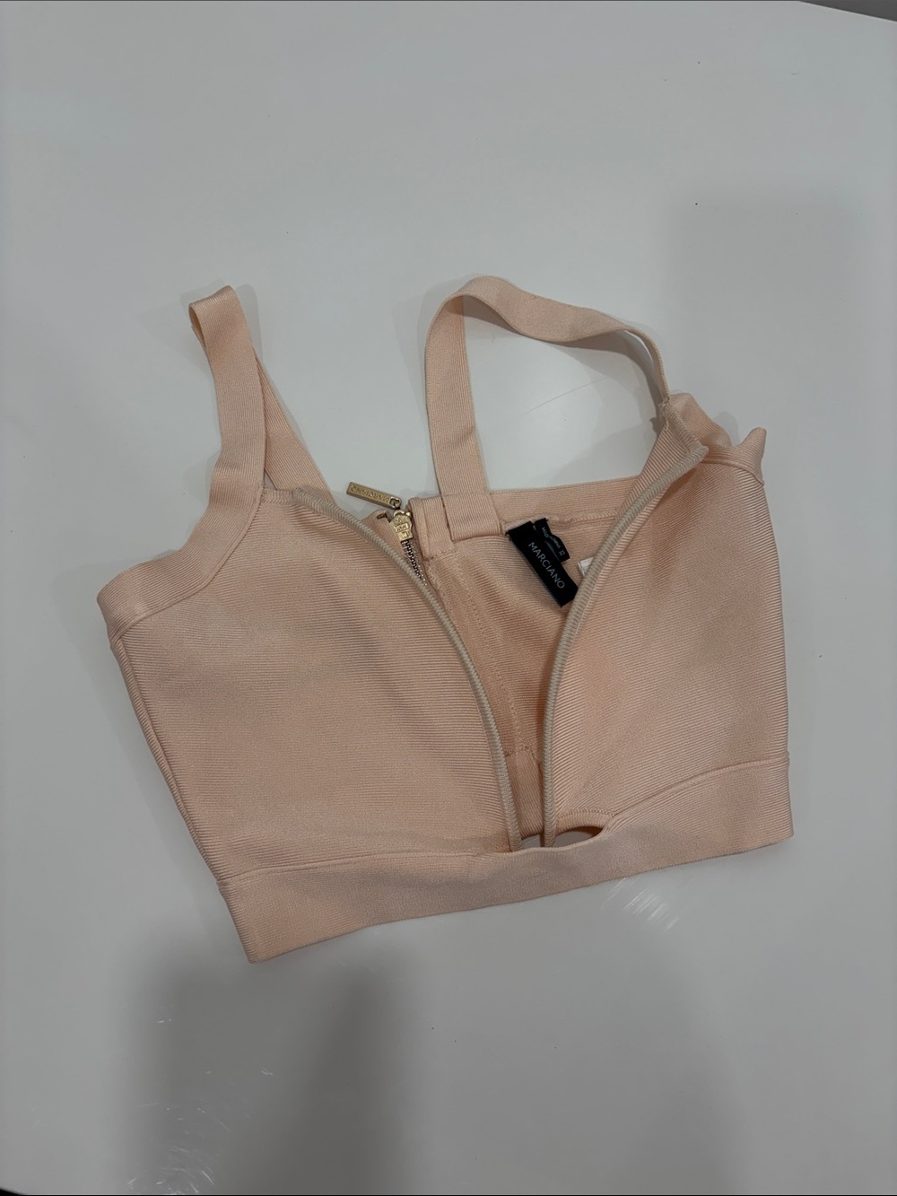 Guess by Marciano Nude Pink Front-Zip Crop Bralette